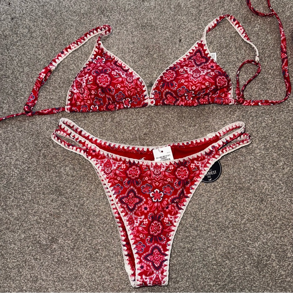 Hollister Vibrant Red Bikini Set - Floral, Paisley